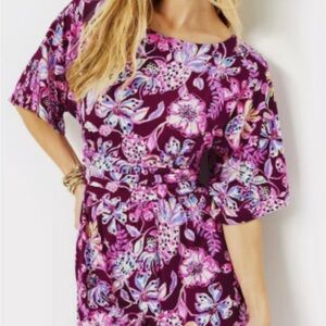 Lilly Pulitzer Parigi Boat Neck Romper Amarena Cherry Tropical Twist size Large